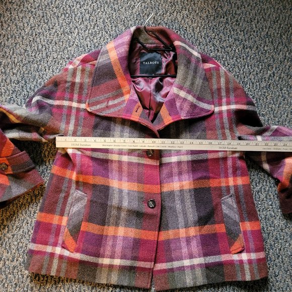 NWOT Stunning Talbots Fall Colors Orange Green Pink Plaid Jacket Size 12 - Picture 11 of 13
